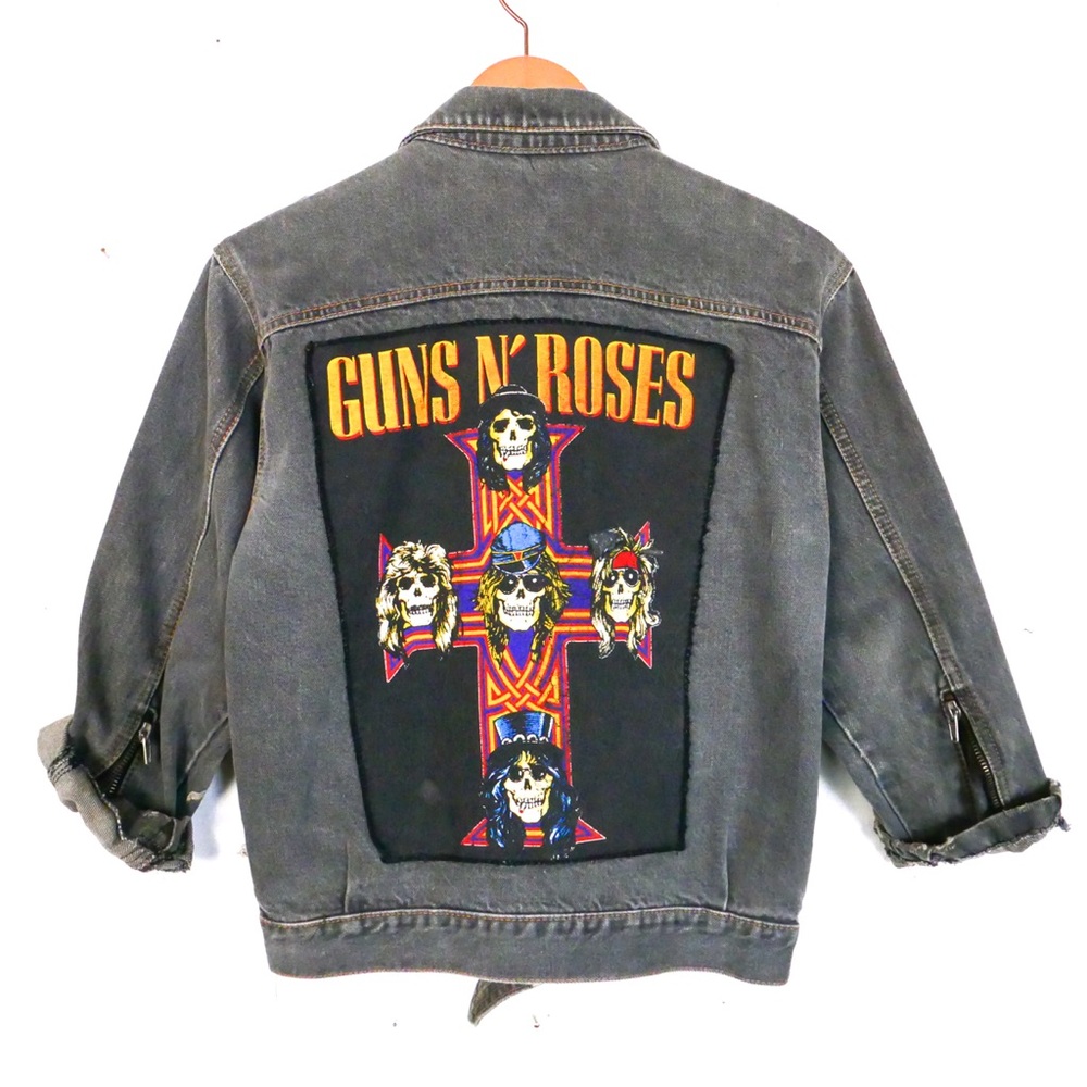 Vintage 80s Guns N Roses Grey Denim Moto Jacket